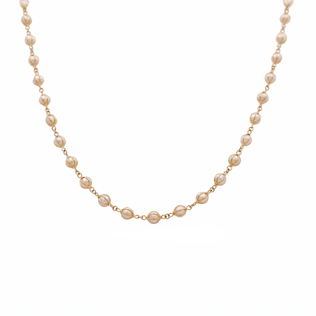 14k Yellow Gold Pearl Necklace - Miral Jewelry