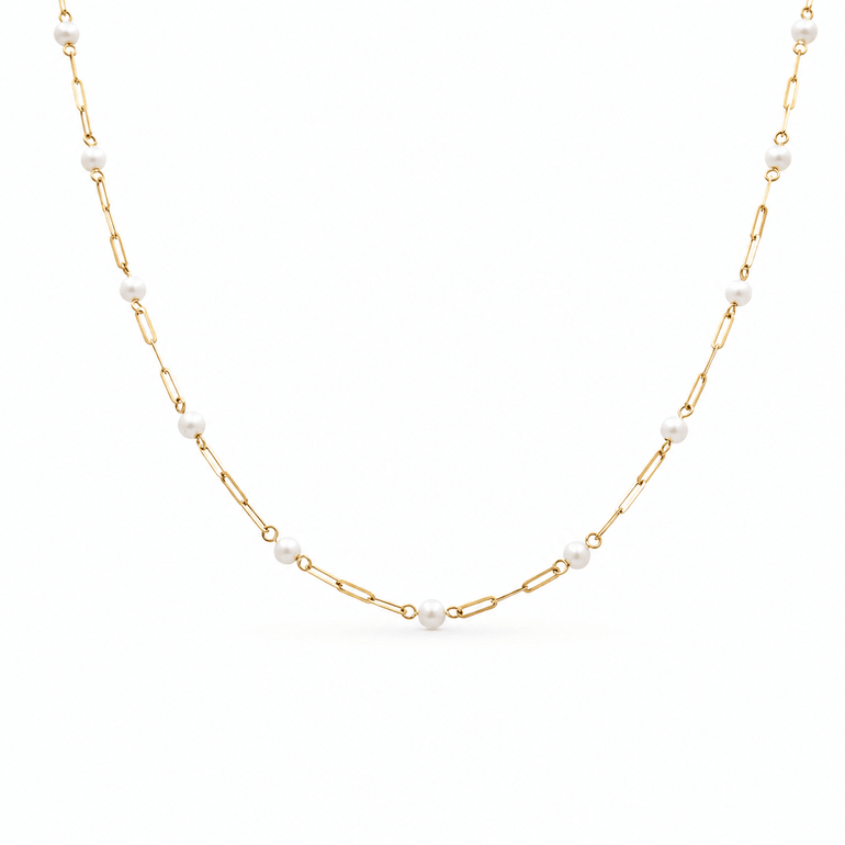 14k Yellow Gold Pearl Necklaces 18" - Miral Jewelry