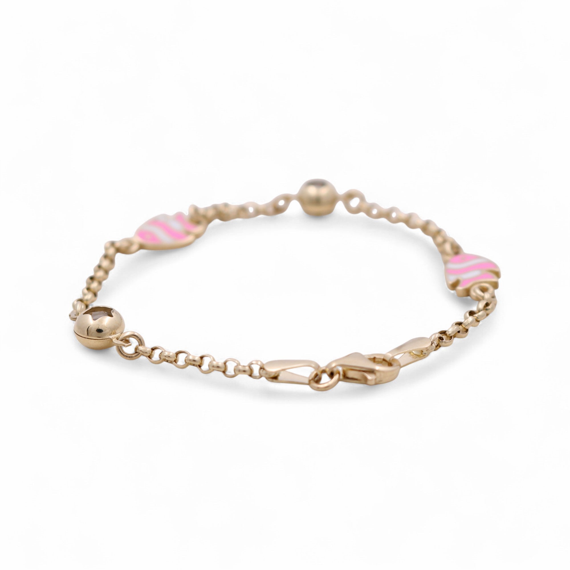 14K Yellow Gold Kids' Pink Fish Bracelet 6in, 3.2 g – view 2