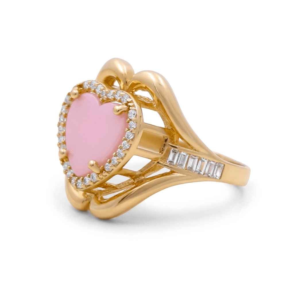 14K Yellow Gold Pink Heart Fashion Women's Ring - Miral Jewelry