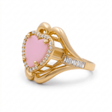 14K Yellow Gold Pink Heart Fashion Women's Ring - Miral Jewelry