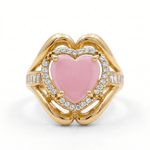 14K Yellow Gold Pink Heart Fashion Women's Ring - Miral Jewelry