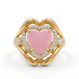 14K Yellow Gold Pink Heart Fashion Women's Ring - Miral Jewelry