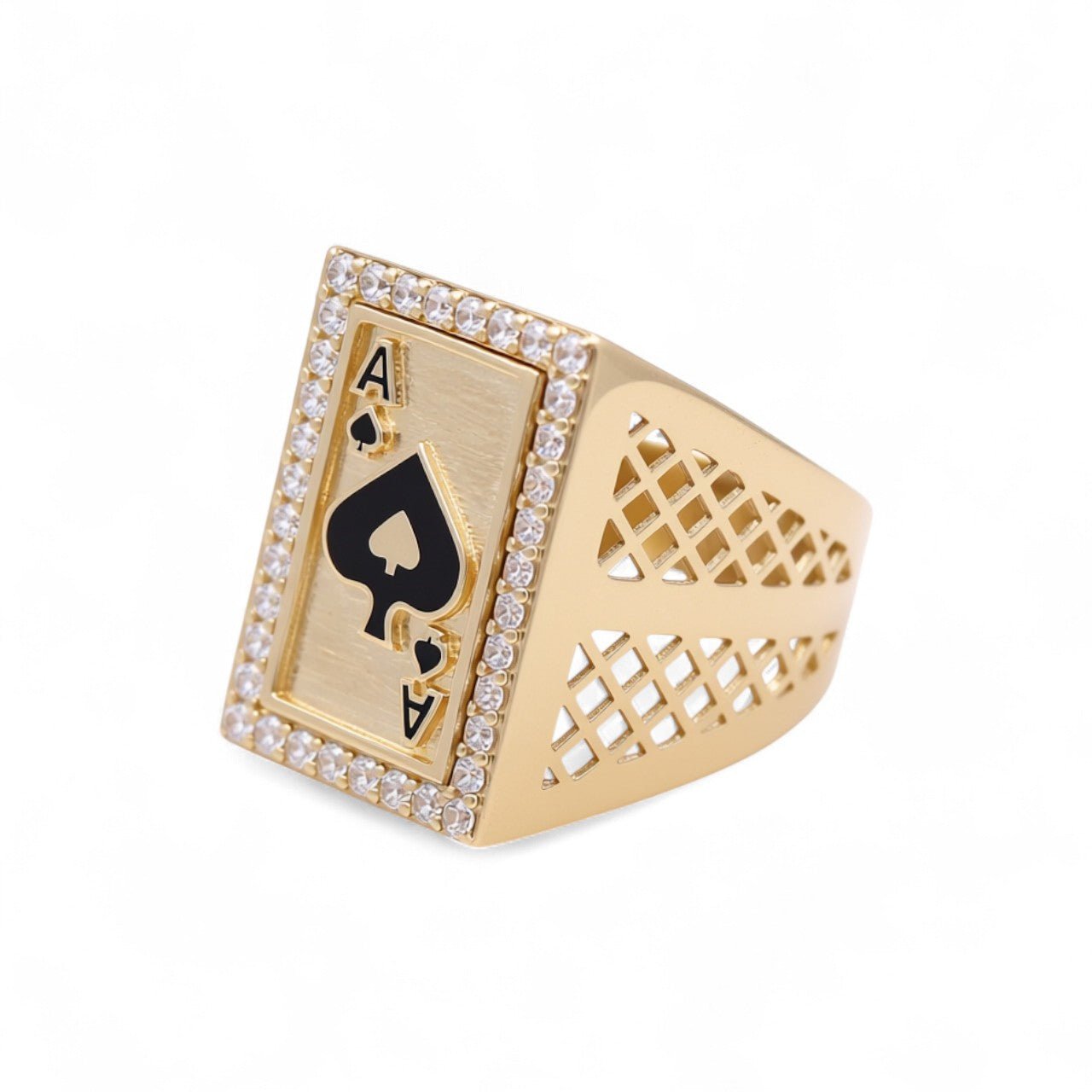 14k Yellow Gold Play Card Fashion Men's Ring - Miral Jewelry
