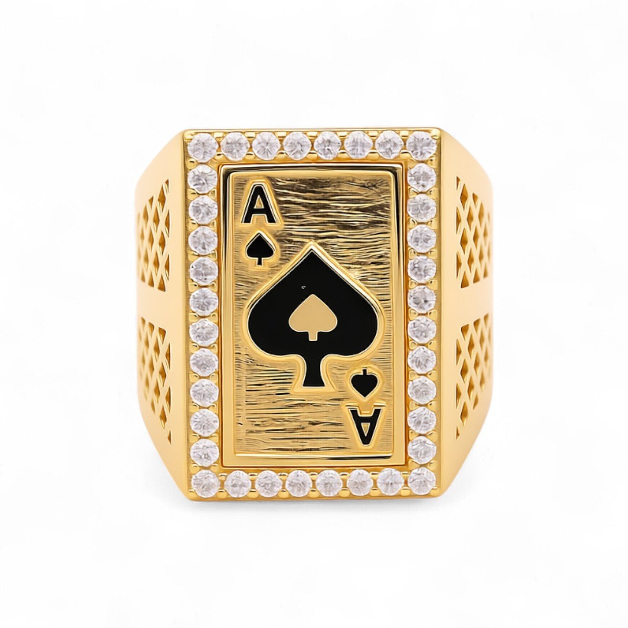 14k Yellow Gold Play Card Fashion Men's Ring - Miral Jewelry