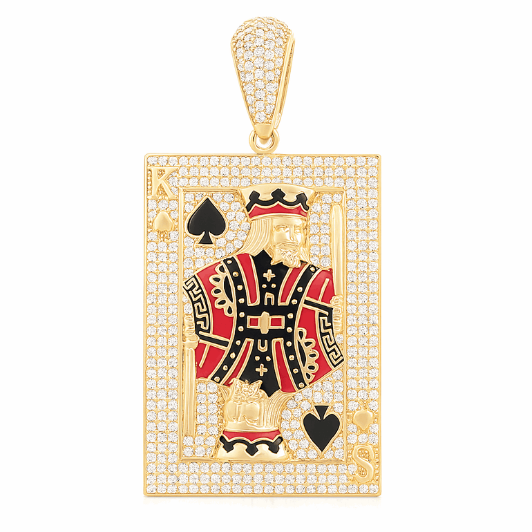 14K Yellow Gold Play Card with CZ Men's Pendant - Miral Jewelry