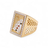 14k Yellow Gold Play Cards Men's Fashion Ring - Miral Jewelry
