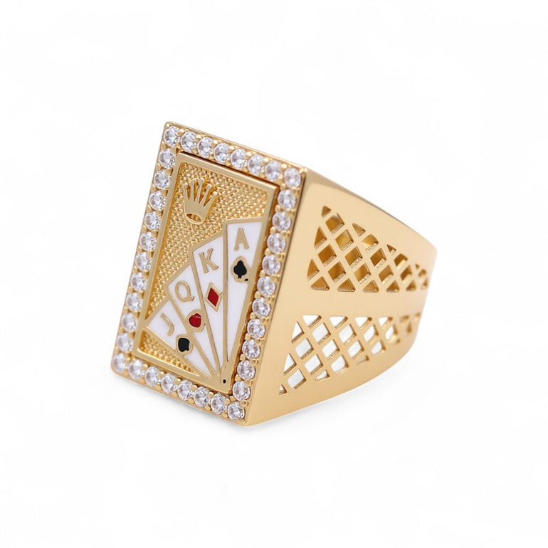 14k Yellow Gold Play Cards Men's Fashion Ring - Miral Jewelry