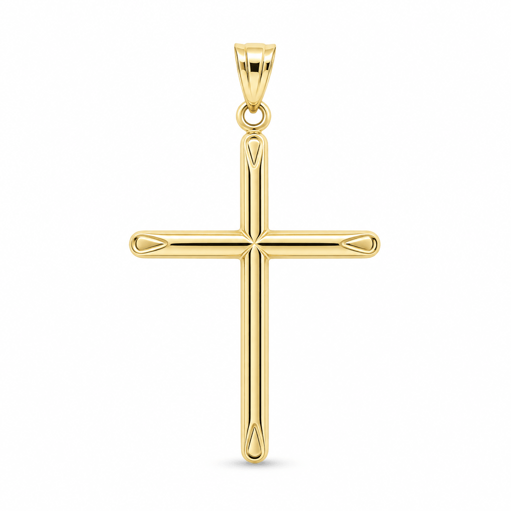 14K Yellow Gold Polished Tube Cross Pendant – 2.2 g - Miral Jewelry