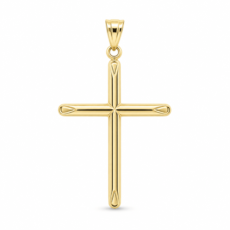 14K Yellow Gold Polished Tube Cross Pendant – 2.2 g - Miral Jewelry