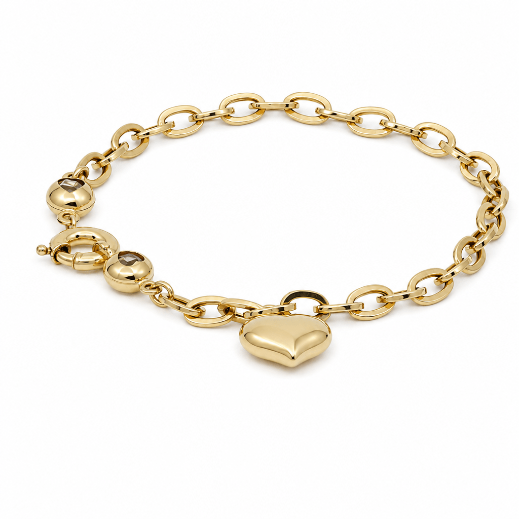 14K Yellow Gold Puffed Heart Toggle Bracelet 7.5in