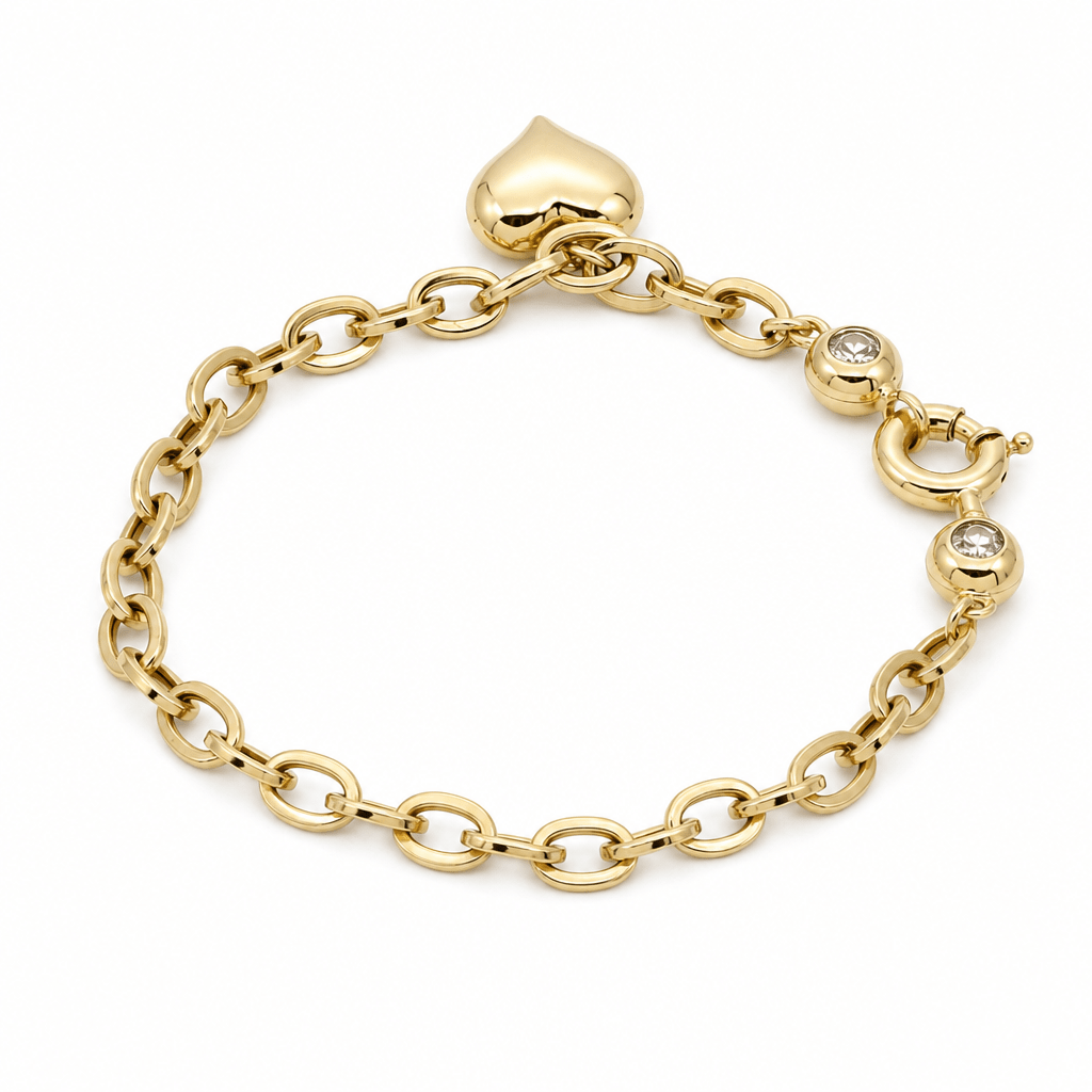 14K Yellow Gold Puffed Heart Toggle Bracelet 7.5in – view 2