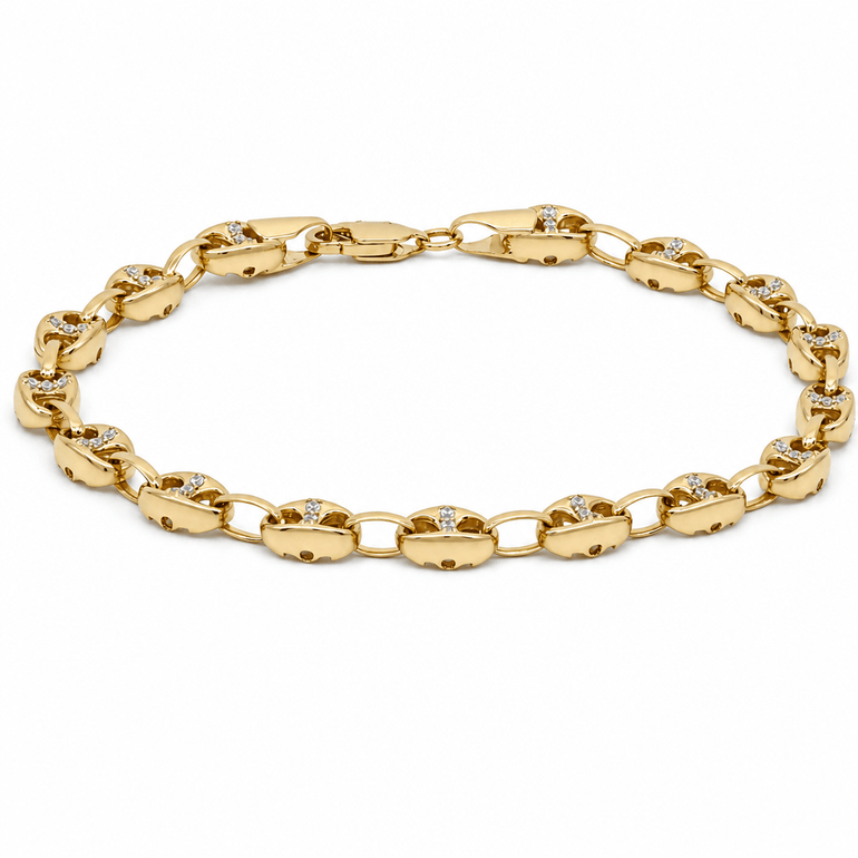 14K Yellow Gold Puffed Mariner Link Bracelet – 7.5" - Miral Jewelry
