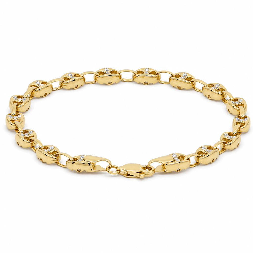 14K Yellow Gold Puffed Mariner Link Bracelet – 7.5" - Miral Jewelry