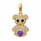14K Yellow Gold Purple Bear Pendant with Cz - Miral Jewelry