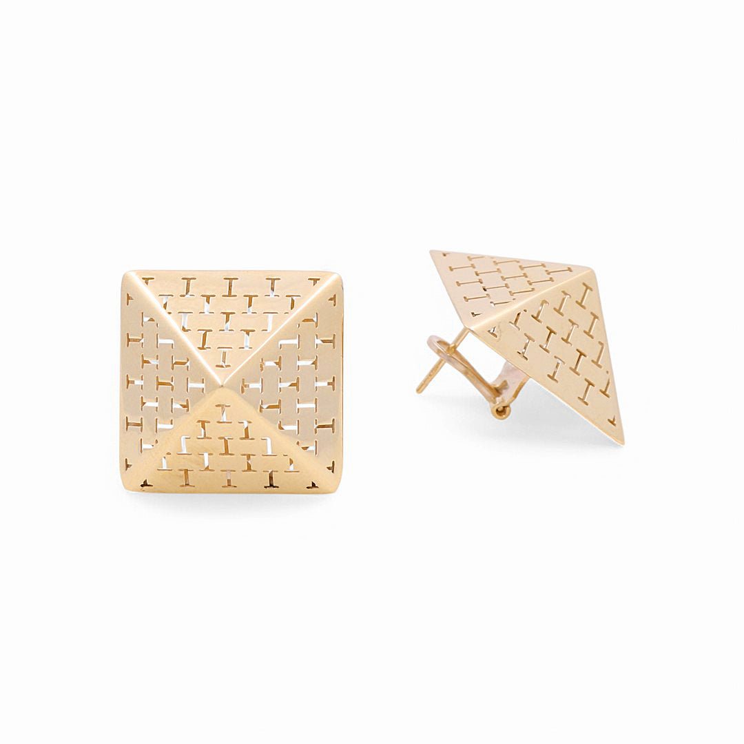 14K Yellow Gold Pyramids Earrings - Miral Jewelry
