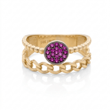 14K Yellow Gold Red Circle Fashion Women's Ring - Miral Jewelry