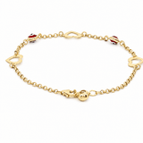 14K Yellow Gold Red Evil Eye Heart Bracelet 7.5in – view 2