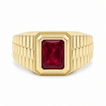 14k Yellow Gold Red Fashion Ring Men's - Miral Jewelry