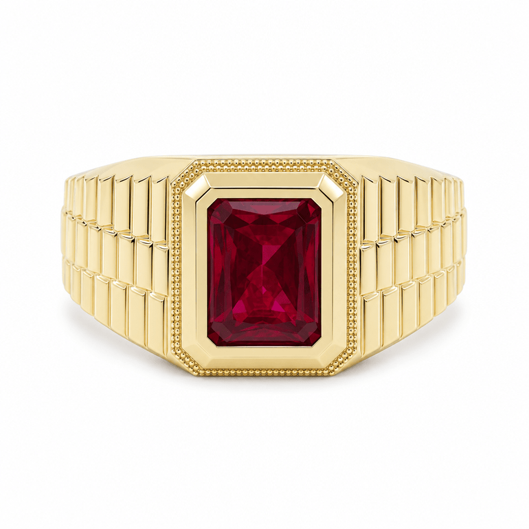 14k Yellow Gold Red Fashion Ring Men's - Miral Jewelry