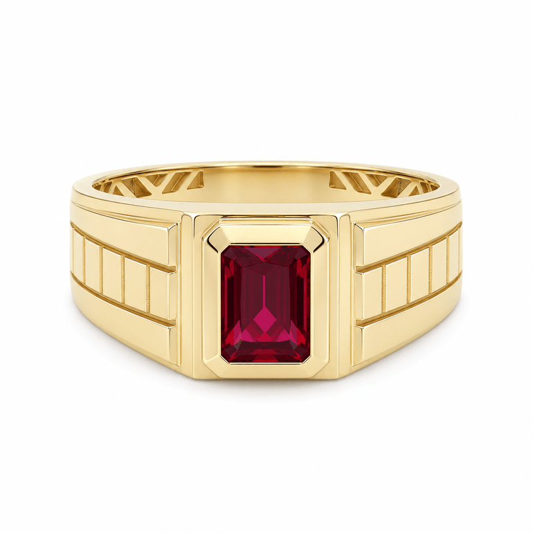 14k Yellow Gold Red Fashion Ring Men's - Miral Jewelry