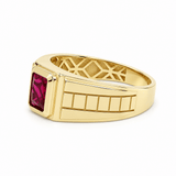 14k Yellow Gold Red Fashion Ring Men's - Miral Jewelry