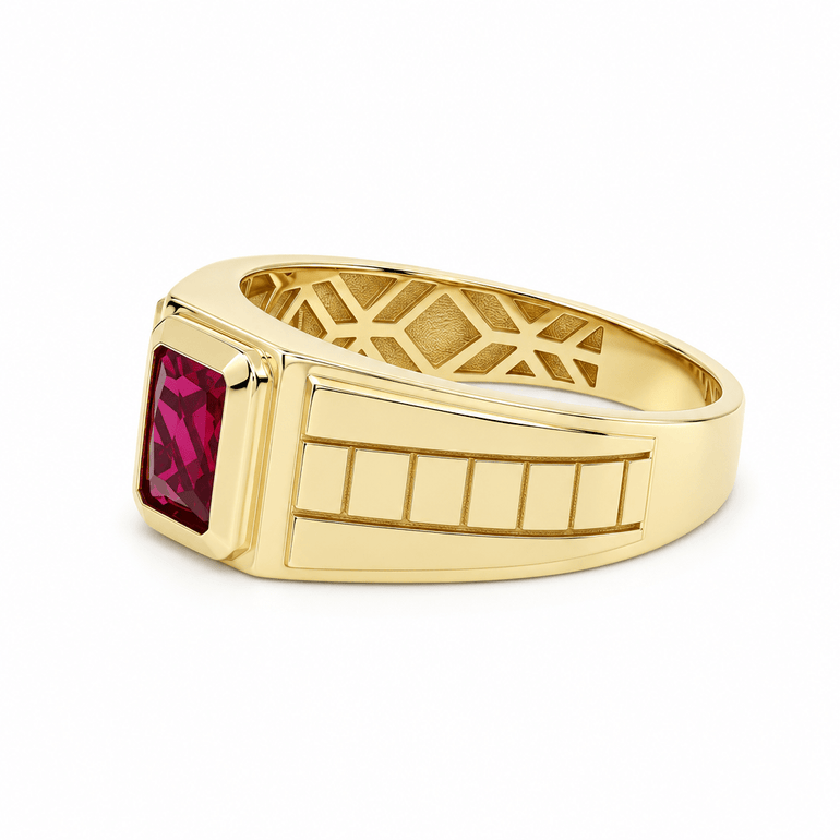 14k Yellow Gold Red Fashion Ring Men's - Miral Jewelry