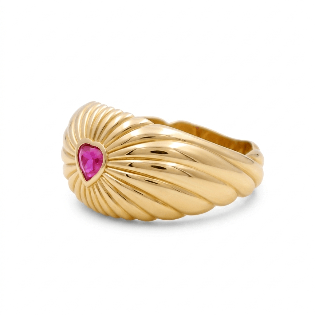 14K Yellow Gold Red Heart Fashion Women's Ring - Miral Jewelry