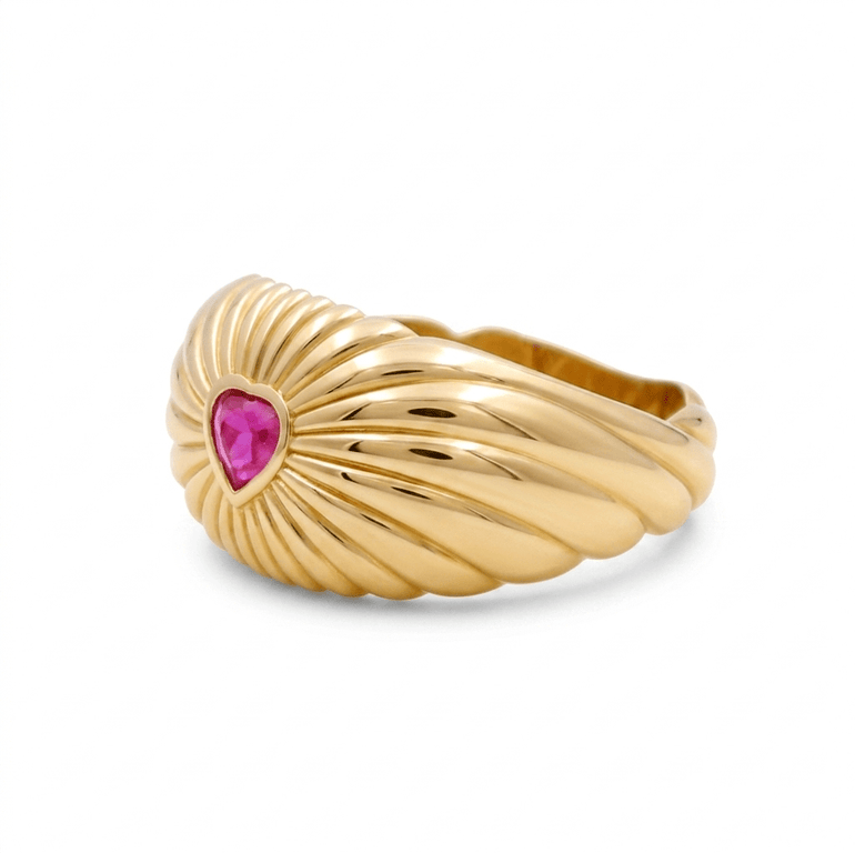 14K Yellow Gold Red Heart Fashion Women's Ring - Miral Jewelry