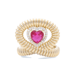 14K Yellow Gold Red Heart Fashion Women's Ring - Miral Jewelry