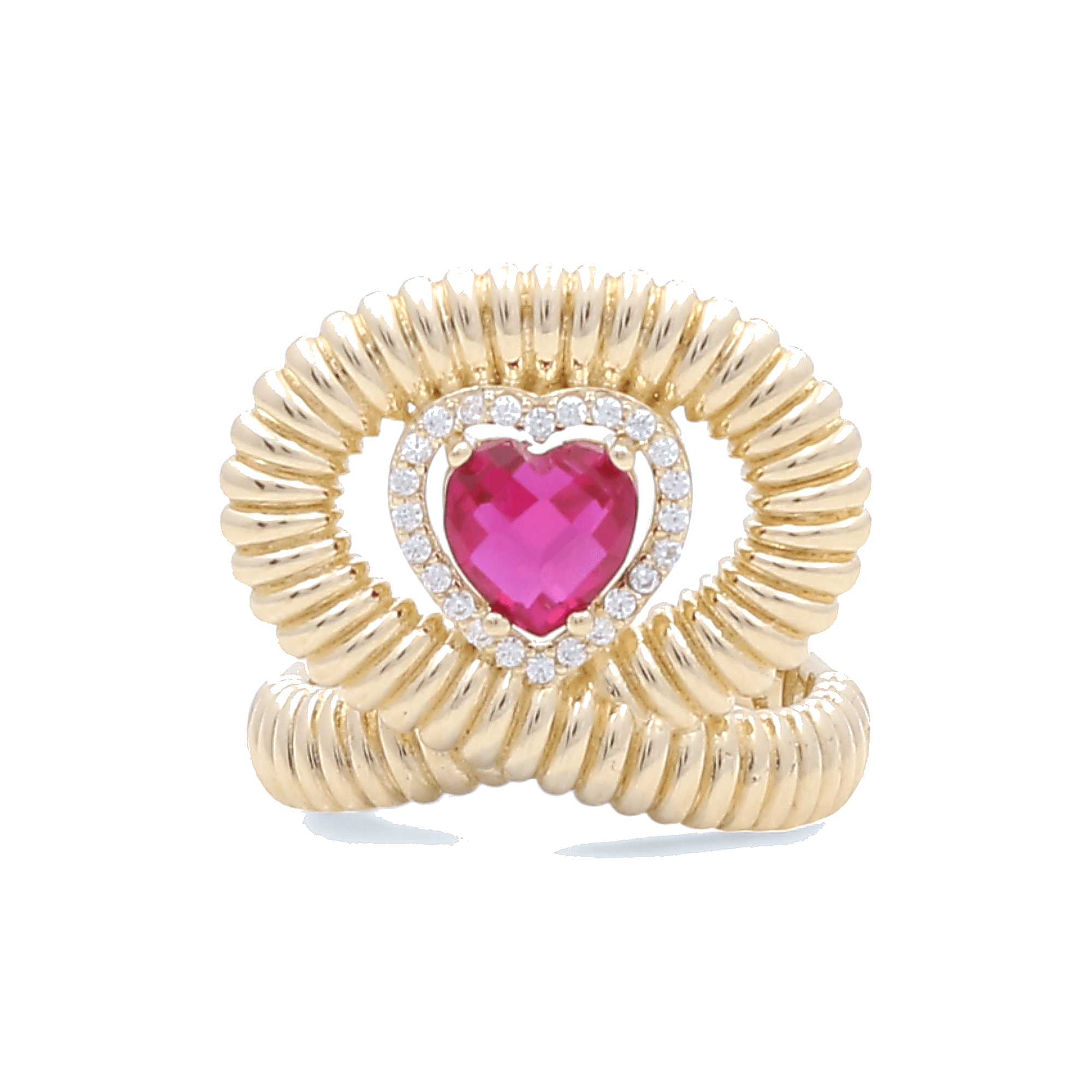 14K Yellow Gold Red Heart Fashion Women's Ring - Miral Jewelry
