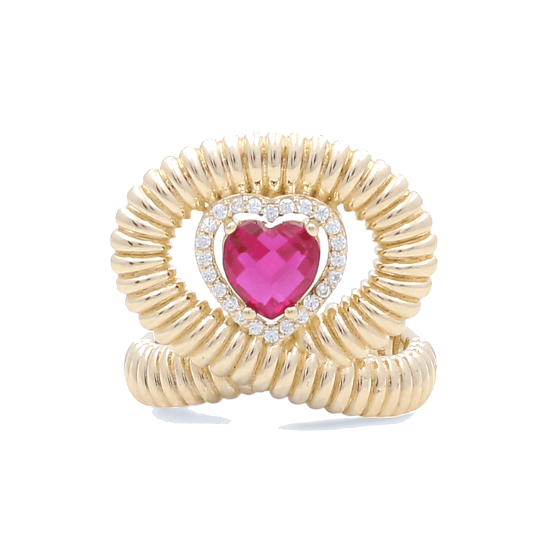 14K Yellow Gold Red Heart Fashion Women's Ring - Miral Jewelry