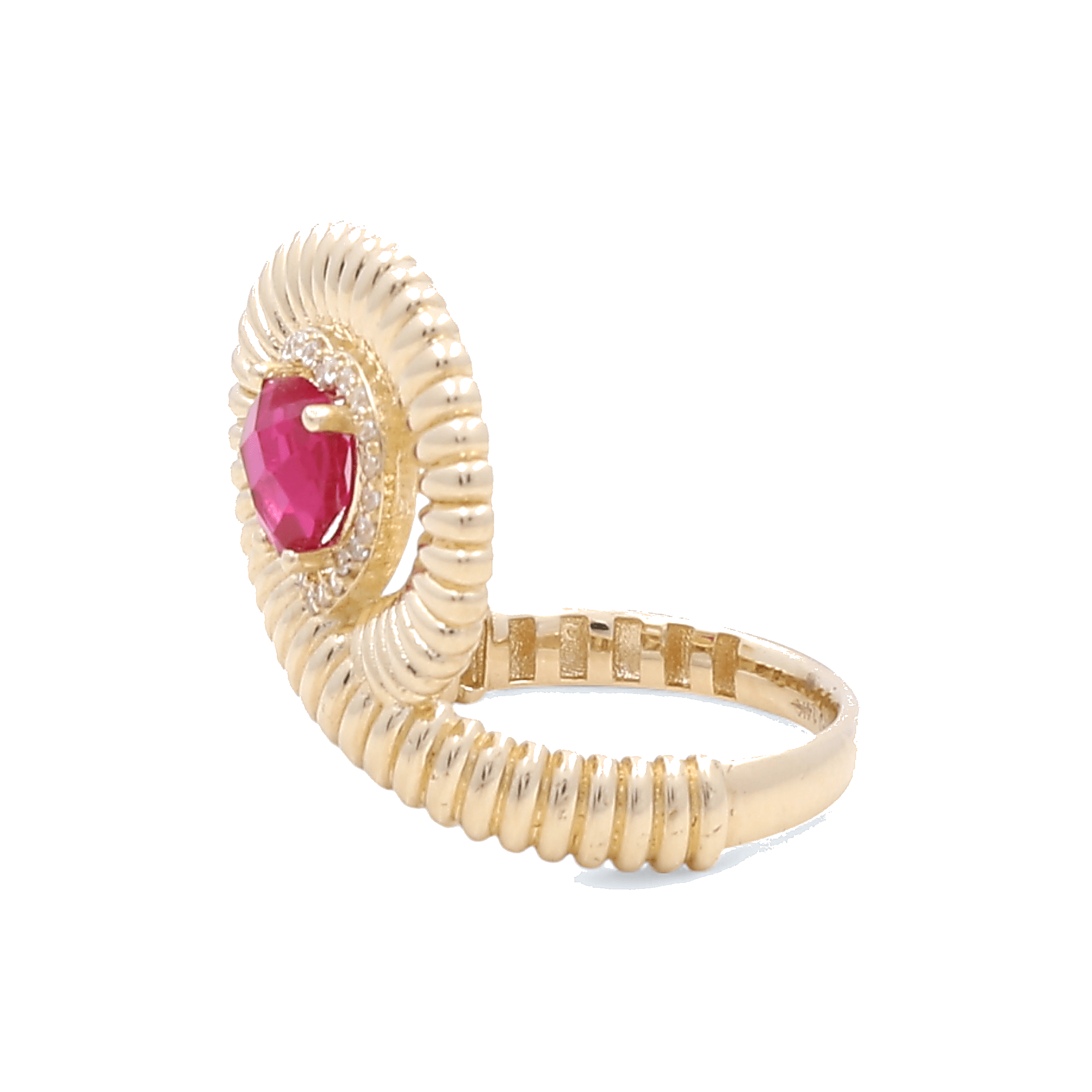 14K Yellow Gold Red Heart Fashion Women's Ring - Miral Jewelry