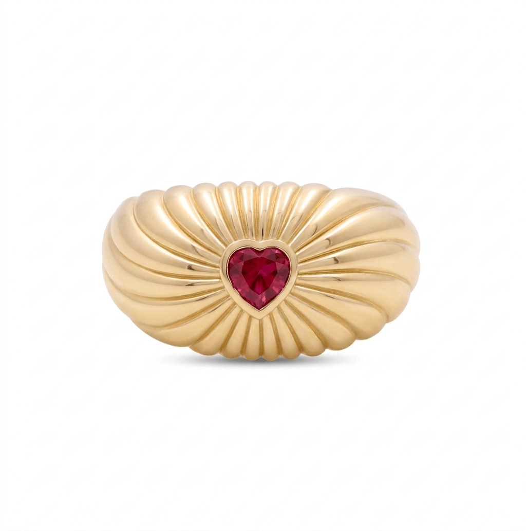 14K Yellow Gold Red Heart Fashion Women's Ring - Miral Jewelry