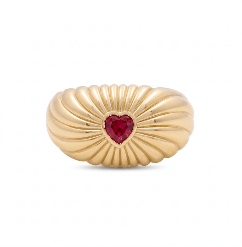 14K Yellow Gold Red Heart Fashion Women's Ring - Miral Jewelry