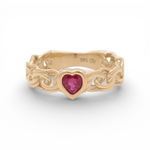 14K Yellow Gold Red Heart with Cz Fashion Women's Ring - Miral Jewelry