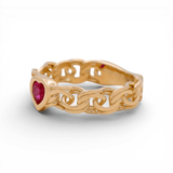 14K Yellow Gold Red Heart with Cz Fashion Women's Ring - Miral Jewelry
