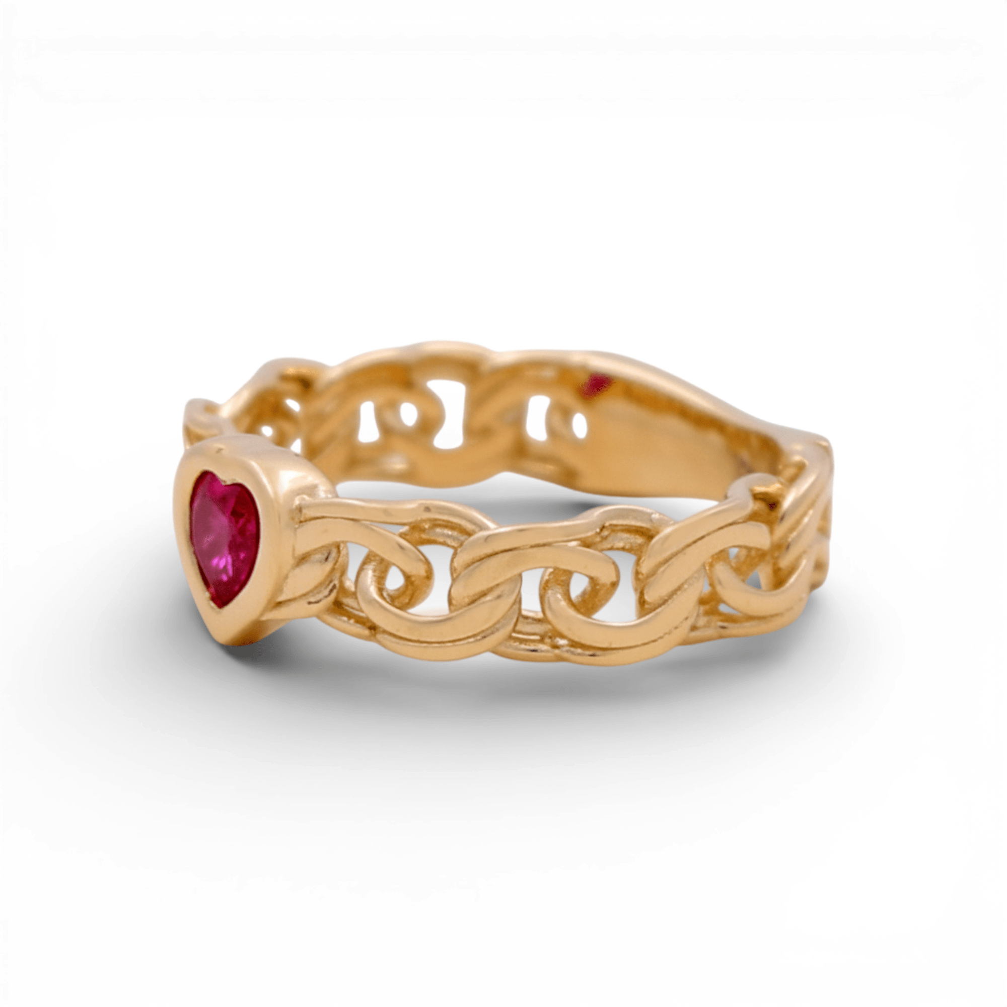 14K Yellow Gold Red Heart with Cz Fashion Women's Ring - Miral Jewelry