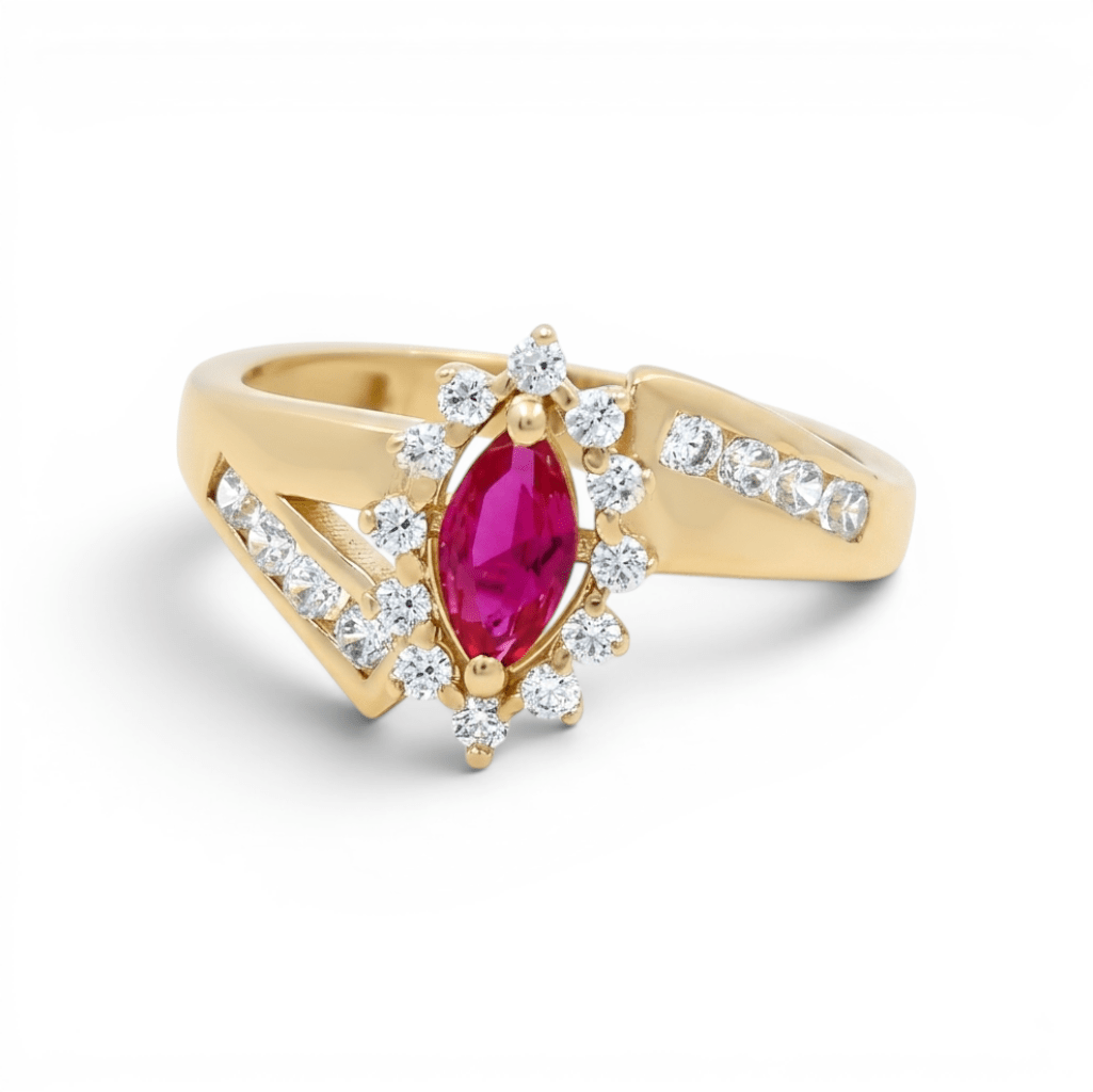 14K Yellow Gold Red Marquise Fashion Women's Ring - Miral Jewelry
