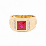 14k Yellow Gold Red Square Fashion Men's Ring - Miral Jewelry