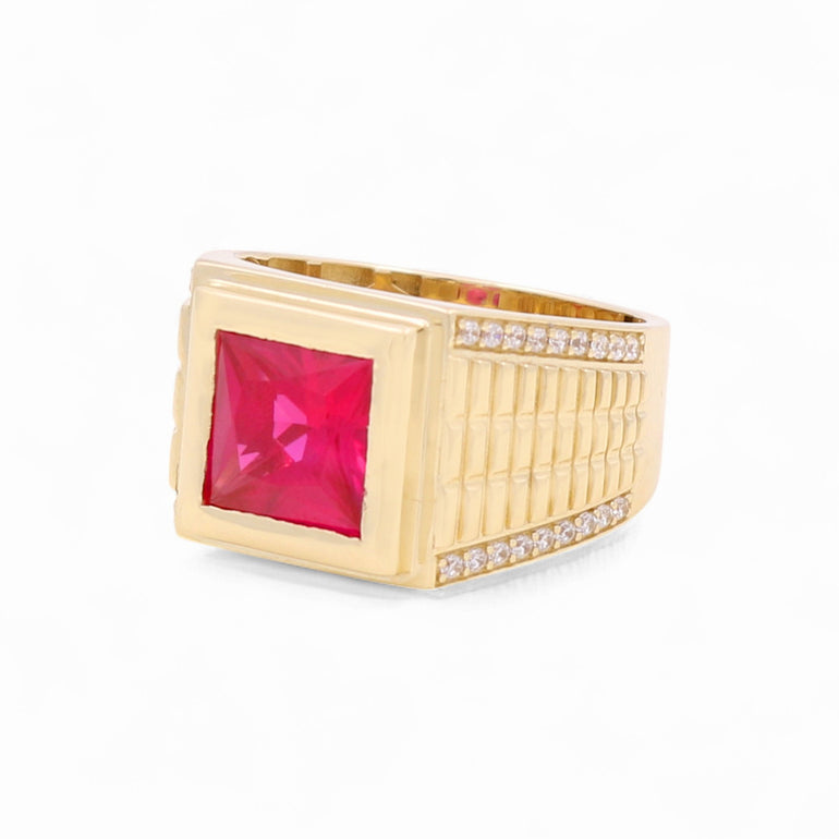 14k Yellow Gold Red Square Fashion Ring - Miral Jewelry