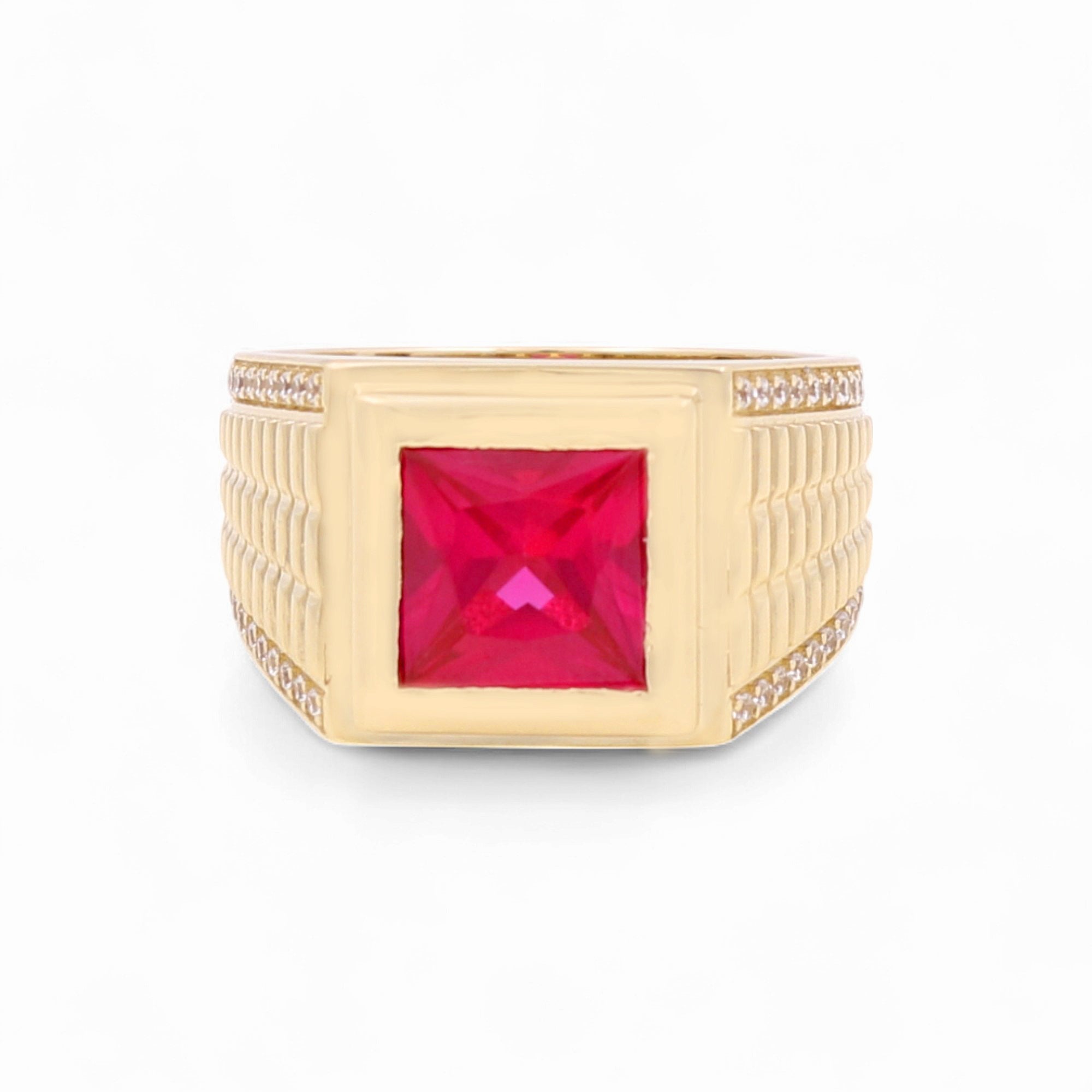 14k Yellow Gold Red Square Fashion Ring - Miral Jewelry