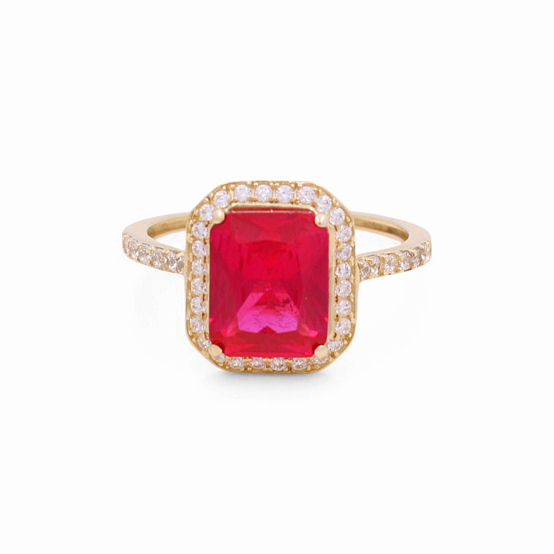 14K Yellow Gold Red Square Fashion Women's Ring - Miral Jewelry