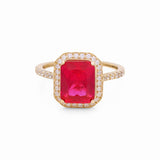 14K Yellow Gold Red Square Fashion Women's Ring - Miral Jewelry