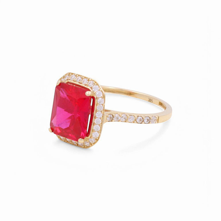 14K Yellow Gold Red Square Fashion Women's Ring - Miral Jewelry