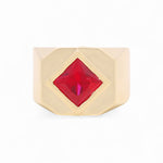 14k Yellow Gold Red Square Men's Fashion Ring - Miral Jewelry