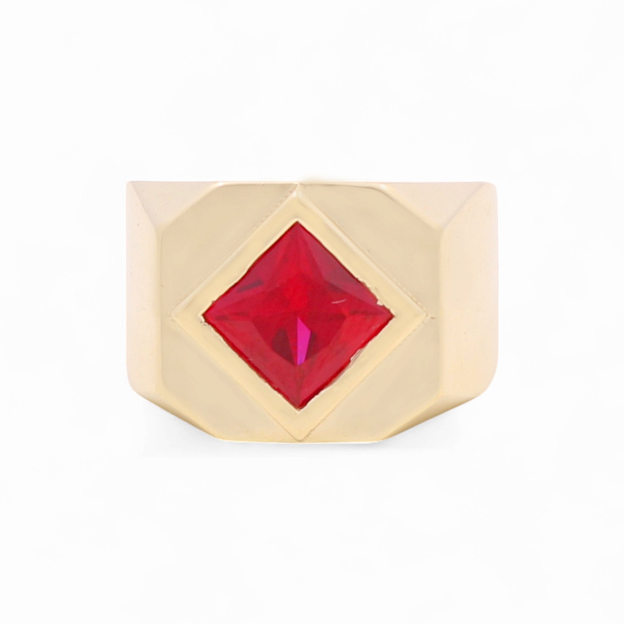 14k Yellow Gold Red Square Men's Fashion Ring - Miral Jewelry