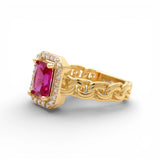 14K Yellow Gold Red Stone Fashion Women's Ring - Miral Jewelry