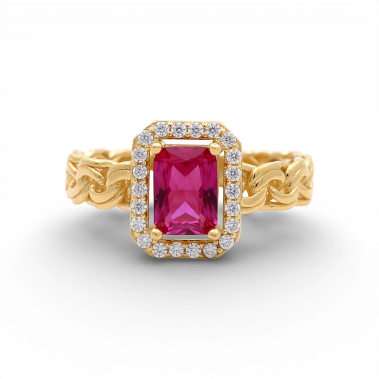 14K Yellow Gold Red Stone Fashion Women's Ring - Miral Jewelry