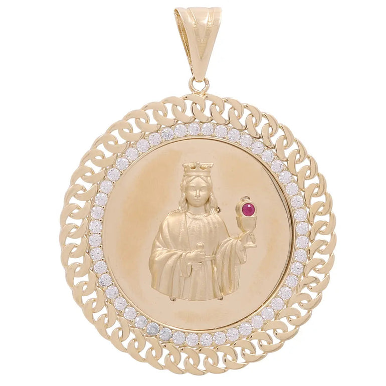 14K Yellow Gold Religious Pendant with Zirconias - Miral Jewelry